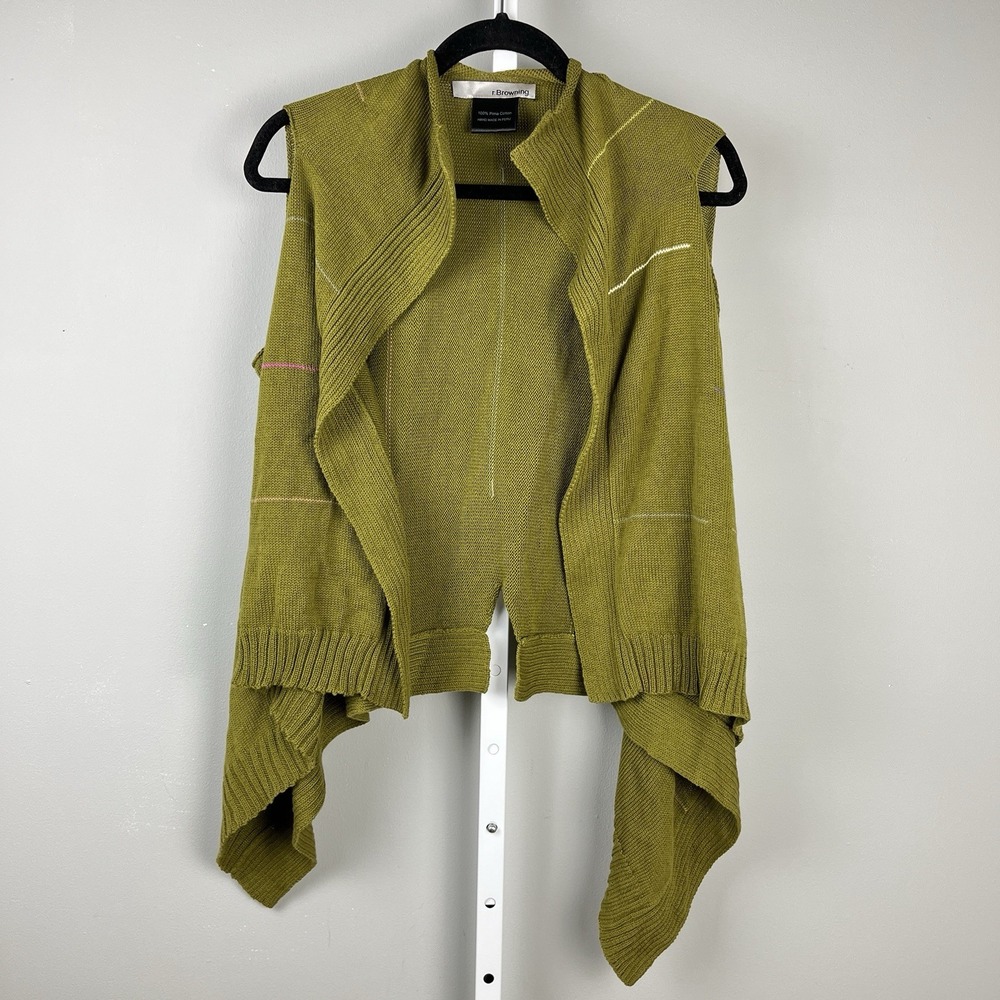 r. Browning Green Stripe Waterfall Cardigan Sweater Vest Womens‎ O/S Pima Cotton